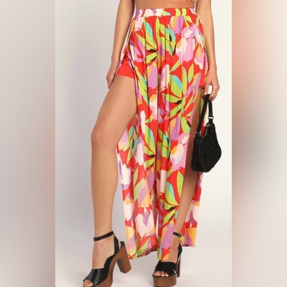 Lulus Dresses & Skirts - Lulu's Tropical Print, Flyaway Wide-Leg, BoHo Pants-Size: M